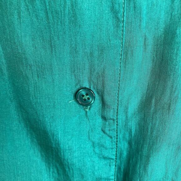 Vintage Queenie Womens Green Silk Short Sleeve Button Up Shirt Size S Secretary - Picture 7 of 10